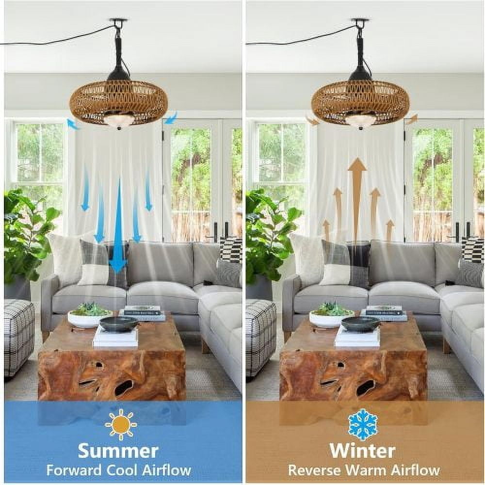 ACE-LIGHTS,2-In-1 Waterproof Outdoor & Indoor Dimmable Rattan Ceiling Fan with Lights & Remote Control,3 Color Modes for Gazebo,Patios,Living Room,Dining Room,Bedroom,Kitchen,Office(Brown).