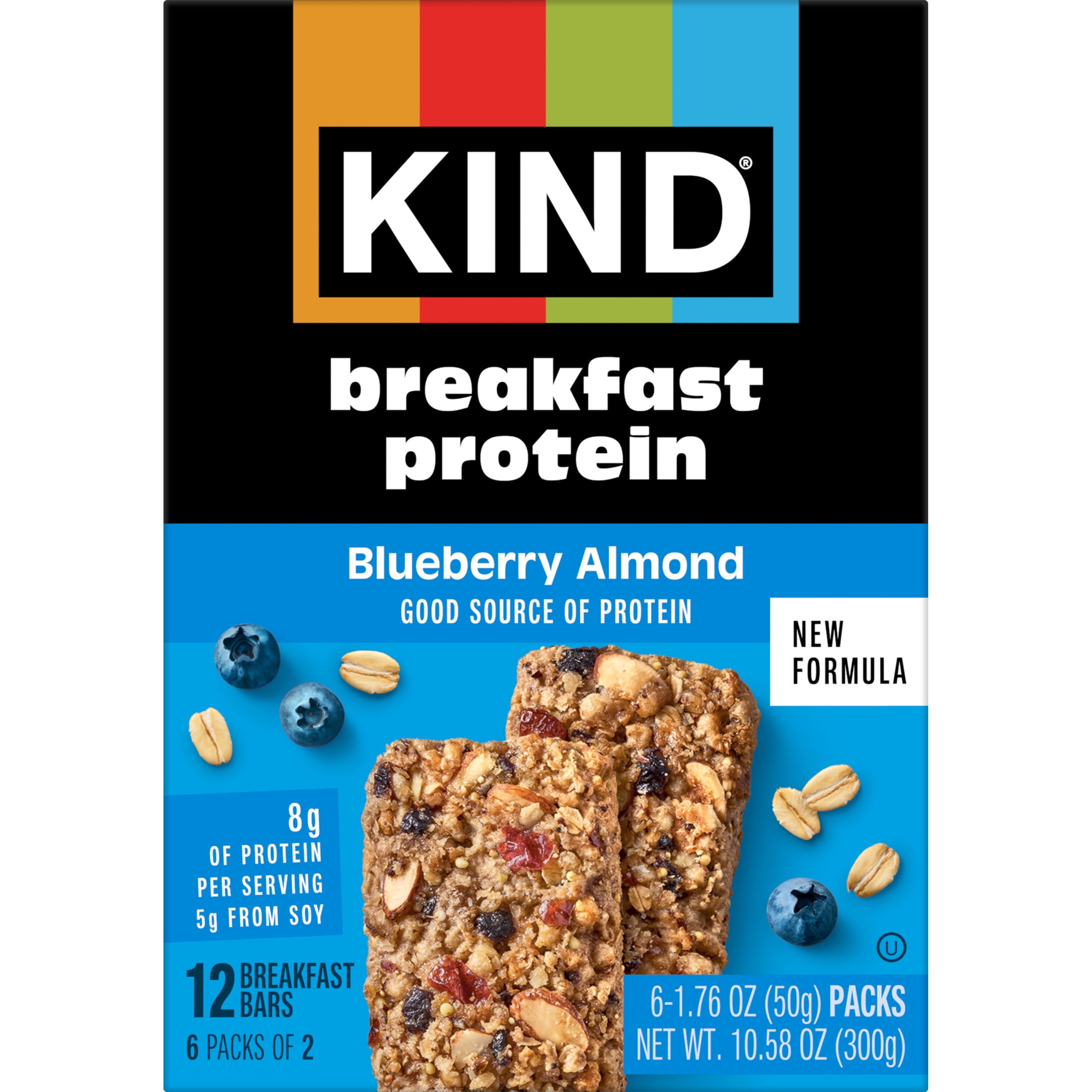 KIND Blueberry Almond Breakfast Protein Bars, 6-Count, 1 Cardboard Box