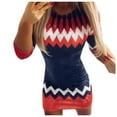 thumbnail image 4 of Women Christmas Outfit Women's Festive Holiday Printed Mini Dress with Long Sleeve Round Neck Above Knee Casual Fit Blue L, 4 of 6
