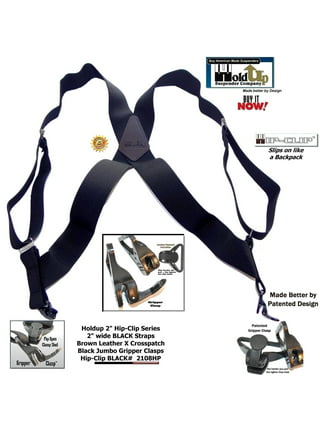 Black Heavy Duty Trucker Style 2 Wide Hip-Clip Suspenders with USA  Patented silver tone no-slip jumbo clips