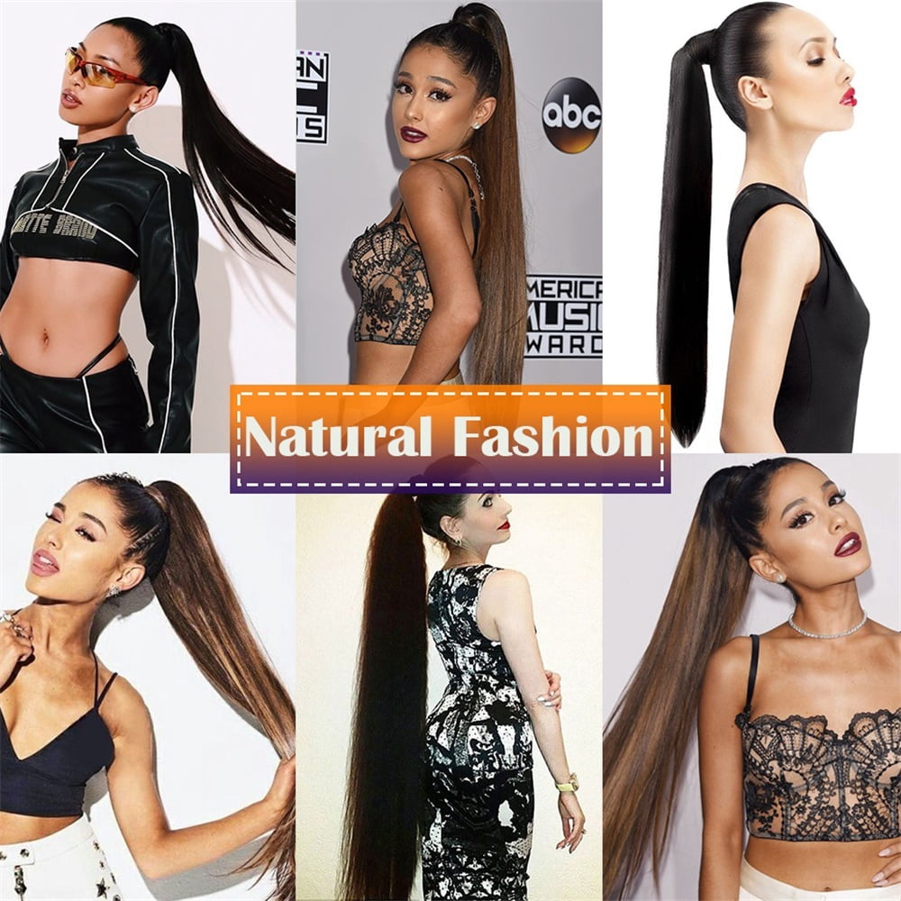 Long Straight Synthetic Pony Tail Clip in Hair Extensions Wrap Around Fake Ponytail Hairpiece