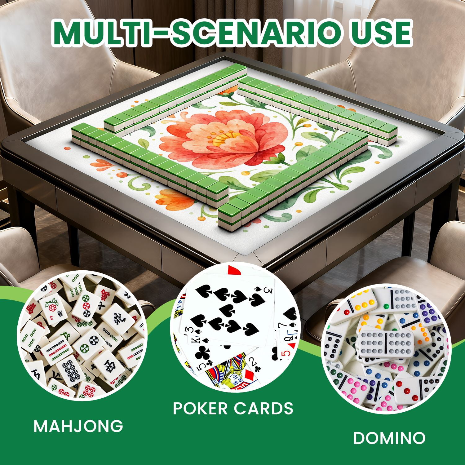 Mahjong Mat 31.5" x 31.5" Bohemian Floral Mandala Seamless Hearts Leaves Soft Pastel Colors Non-Slip Noise Reduction Mahjong Tiles Table Cover for Dominoes Poker Card Board and Tile Games