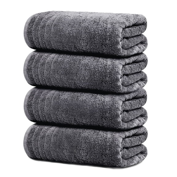Extra Large Bath Towels 100% Cotton, Pack of 4 Bath Sheets 30x60 Inches, Lightweight and Quick Dry, Super Soft Absorbent Towel Set for Guest Bathroom, Spa, Gym, Pool, Dark Grey