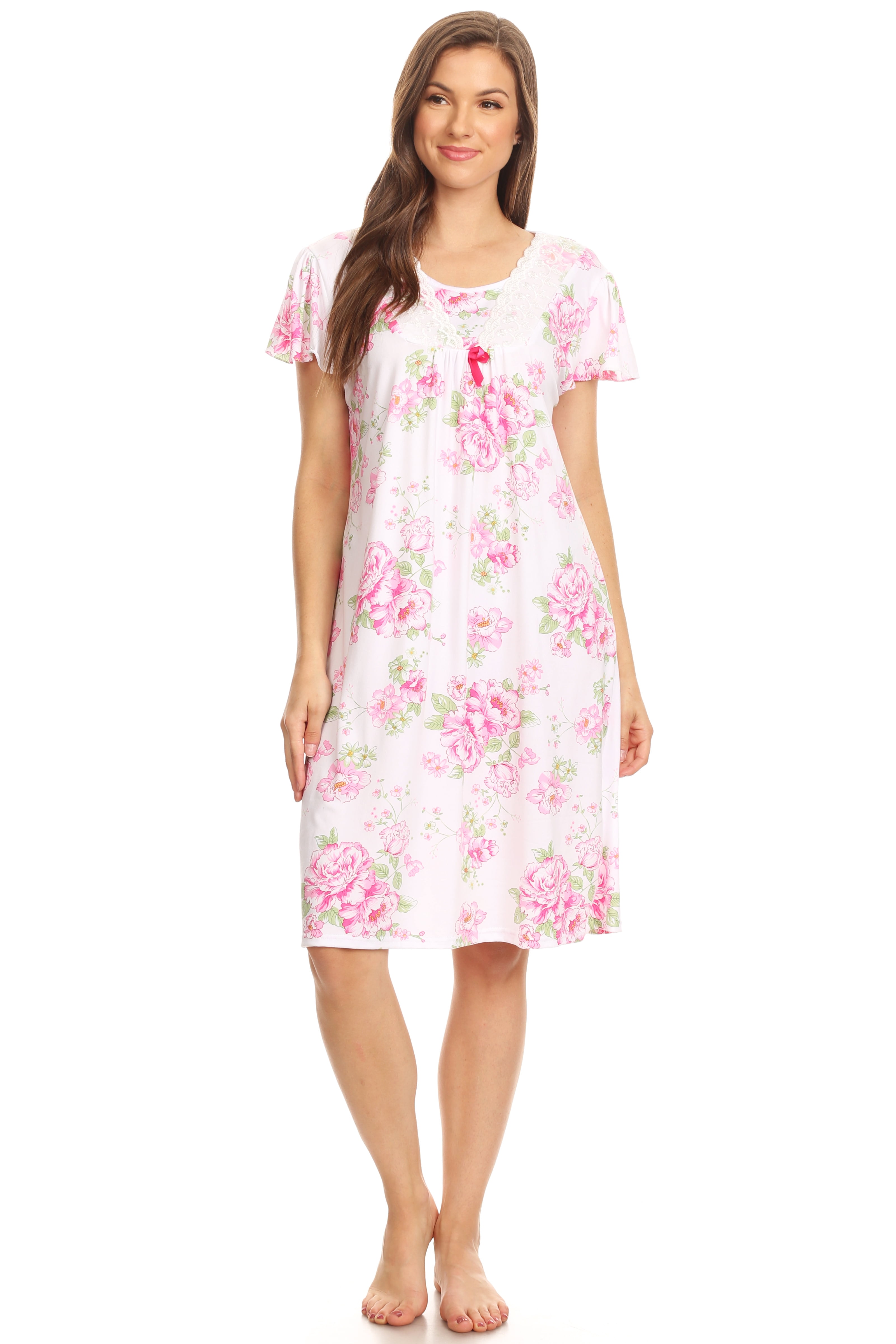 812 Womens Nightgown Sleepwear Pajamas Woman Short Sleeve Sleep Dress Nightshirt Pink 1X