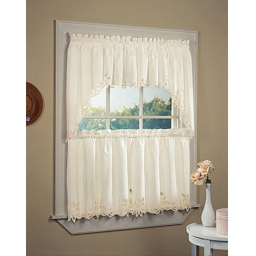 Details about   Farmhouse White Cotton Homespun Valances and Tiers Country Kitchen Curtains 