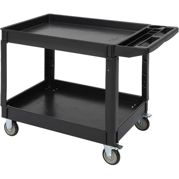 Service Cart 2-Shelf, Storage Handle, 500 lbs Capacity, for Warehouse/Garage/Cleaning/Manufacturing,45"X25"