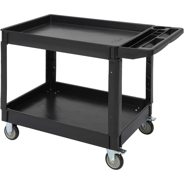Service Cart 2-Shelf, Storage Handle, 500 lbs Capacity, for Warehouse/Garage/Cleaning/Manufacturing,45"X25"