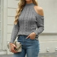 thumbnail image 6 of Htigea Womens Cold Shoulder Sweaters Fall Winter Long Sleeve Mock Neck Pullover Soft Cable Knit Pullover Jumper Tops Gray S, 6 of 6