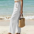 thumbnail image 7 of VEKDONE Lounge Pants for Women Cotton Elastic High Waist Palazzo Pants Button Decorative Straight Leg Trousers Summer Loose Fit Comfy Wide Leg Pants with Pockets White XL, 7 of 7