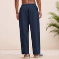 thumbnail image 4 of Domuza Mens Casual Linen Pants Elastic Waist Drawstring Summer Beach Pants Lightweight Loose Fit Yoga Trousers Navy M, 4 of 4