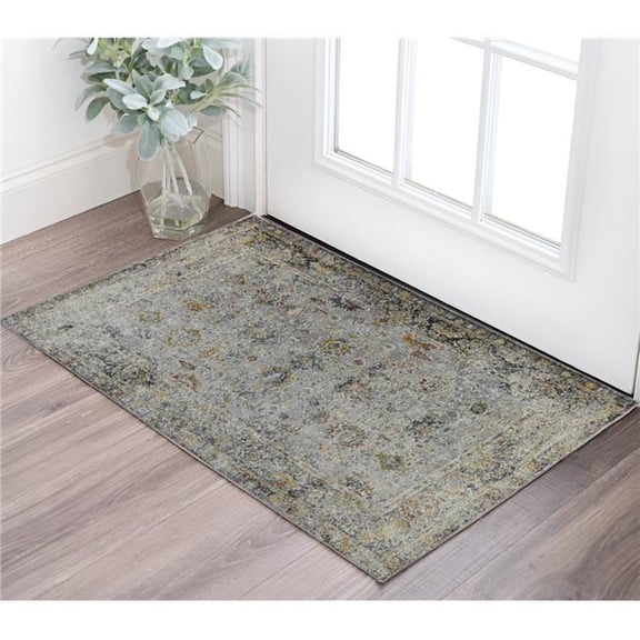 HomeRoots 570801 3 x 5 ft. Gray Blue & Rust Floral Medallion Rectangle Area Rug