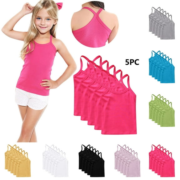 HomeDM Girls Undershirts 5 Pack Toddler Kids Girls Camisole Cotton Spaghetti Straps Sleeveless Cami Dance Tank Tops for Little Girls 12Months-13Years