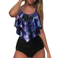 thumbnail image 1 of Women Swimsuits Ruffle Tummy High Waist Vest Floral Split Tankinis Set Purple Womens Bathing Suits S, 1 of 9