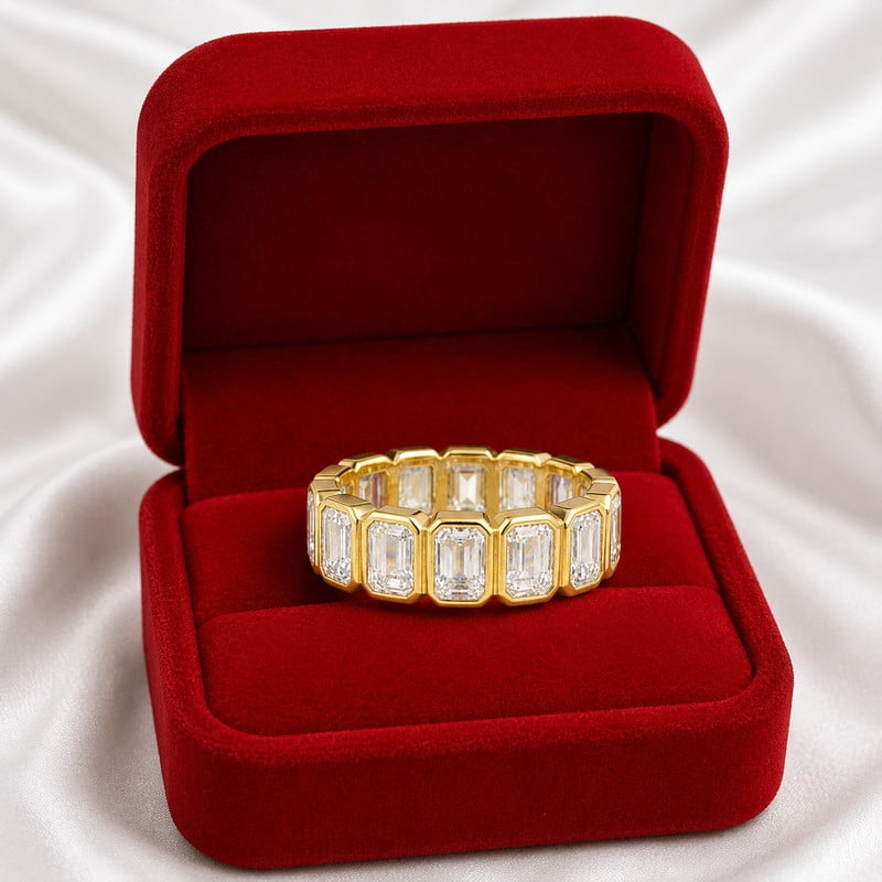 Diamond Emerald Cut Eternity Band, Diamond Alternative Stacking Ring, Bridal Gift for Her, Engagement Ring For Men, Matching Band Ring