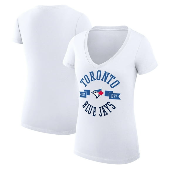 Women's G-III 4Her by Carl Banks White Toronto Blue Jays Super-Slim Fit Lightweight City Graphic V-Neck T-Shirt