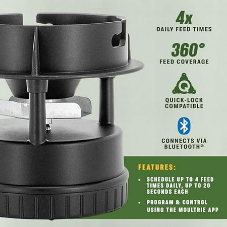 All-in-One Deer Feeder Kit - Quicklock Adapter Fits Most Flat Bottom Hoppers - Digital Timer with 4 Daily Feeds - Connect Bluetooth