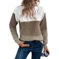 thumbnail image 1 of Suéter Informal de Cuello Redondo, Acanalado, de Punto con Bloques de Color, Hombros Caídos y Larga para Mujer, Otoño e Invierno. Marrón XXXL, 1 of 9