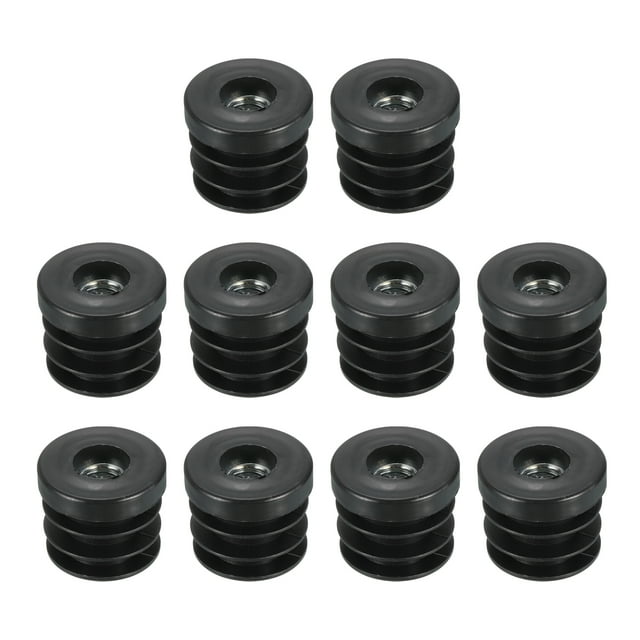 Unique Bargains 10 Pcs Inserts pour Tubes Ronds avec Filetage M10, pour Tube Rond 30mm/1.18 Pieds, Insert de Roulette en Plastique Noir Rond