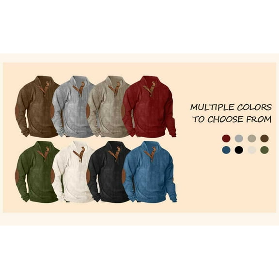 Kid's Casual Sweatshirt Long Sleeve Stand Collar Pullover Button Down Fall Winter Sweater with Elbow Patches