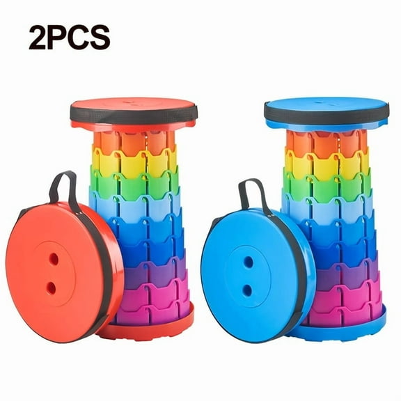 2/3-Pack Collapsible Folding Stools – Portable Telescoping Seats for Camping, Fishing & Indoors, 400lb Capacity, Rainbow Colors