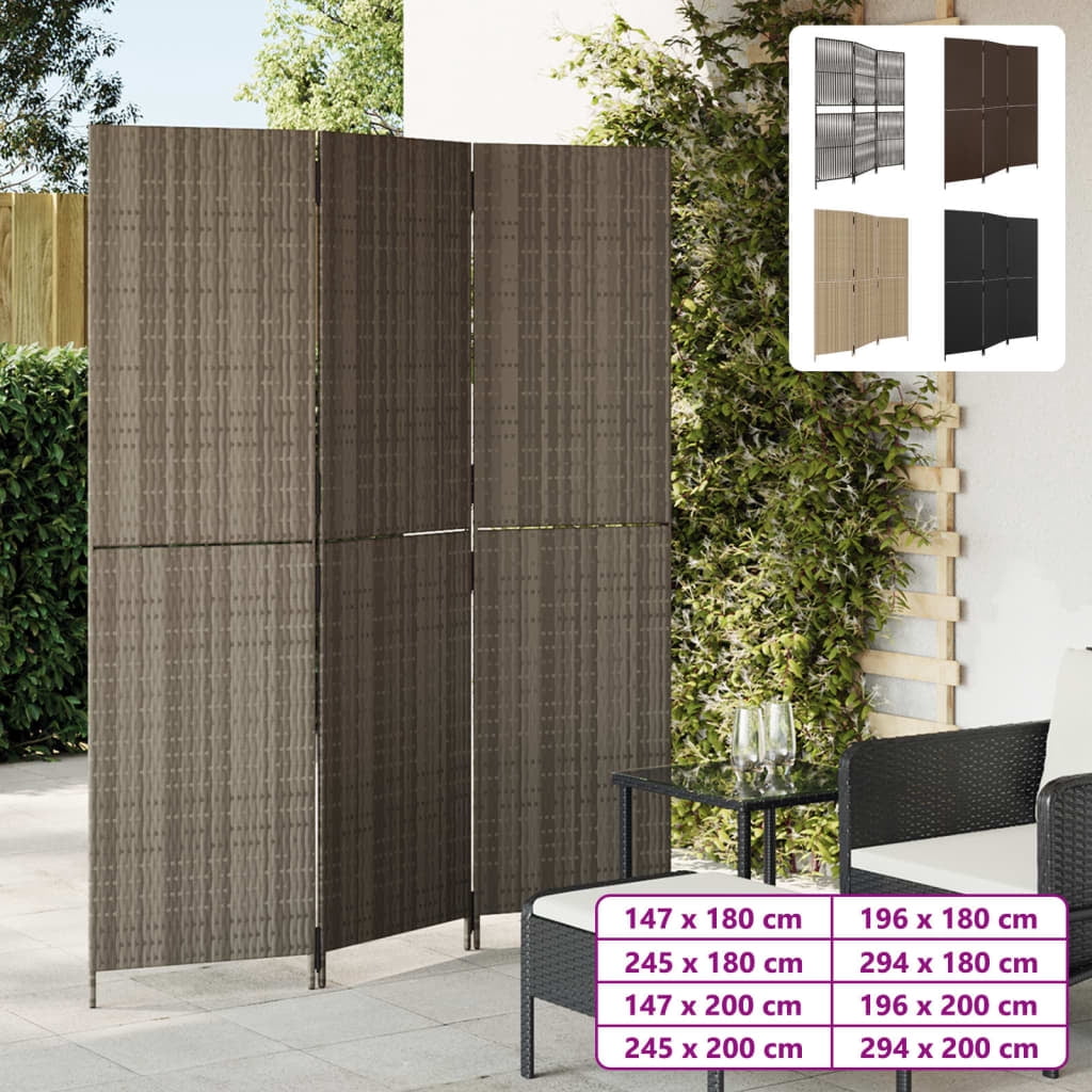 vidaXL Room Divider 6 Panels Gray Poly Rattan