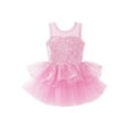 thumbnail image 3 of Yartina Girls Sleeveless Shiny Sequined Mesh Gymnastic Leotard Ballet Dance Tutu Dress Pink 14, 3 of 7