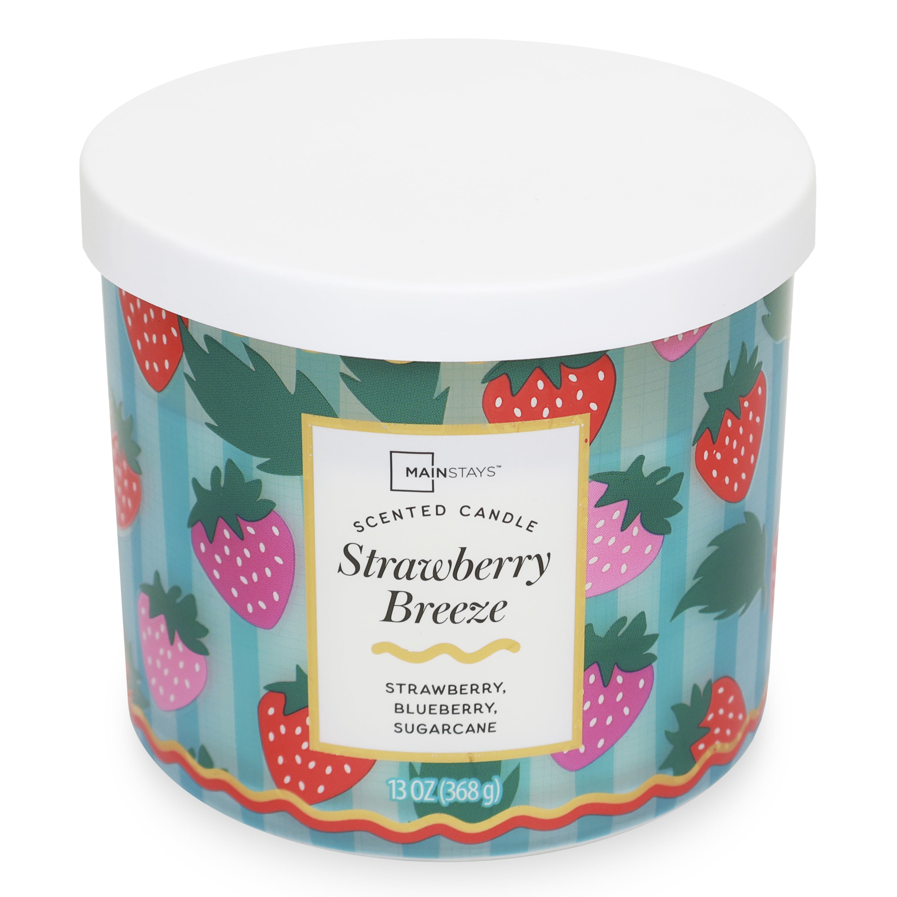 Mainstays 3-Wick Strawberry Breeze Fragrance Candle with a Decorative wrap, 13-Ounce