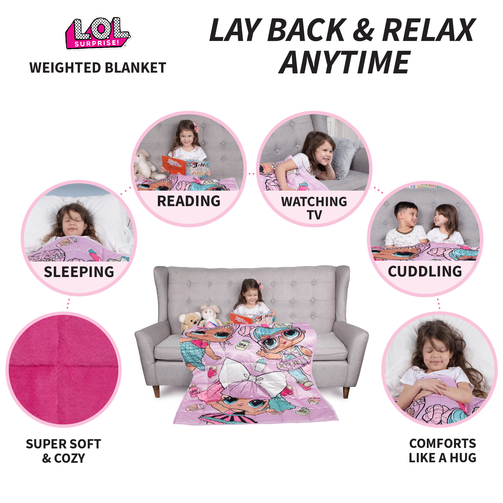 LOL Surprise Frozen Kids Weighted Blanket, 4.5lb, 36 x 48, Pink, MGA - image 5 of 11