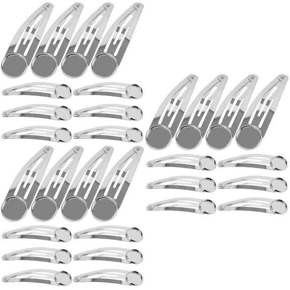 WORGEOUS 30 Pieces 12mm Small Round DIY Barrette Snap Hair Clips Silver Tray Hair Accessories for Styling