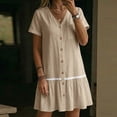 thumbnail image 5 of LIaqionyy Women Button down Dress Loose Summer Cotton Linen Dresses Short Sleeve Tunic Casual Sundresses, 5 of 7