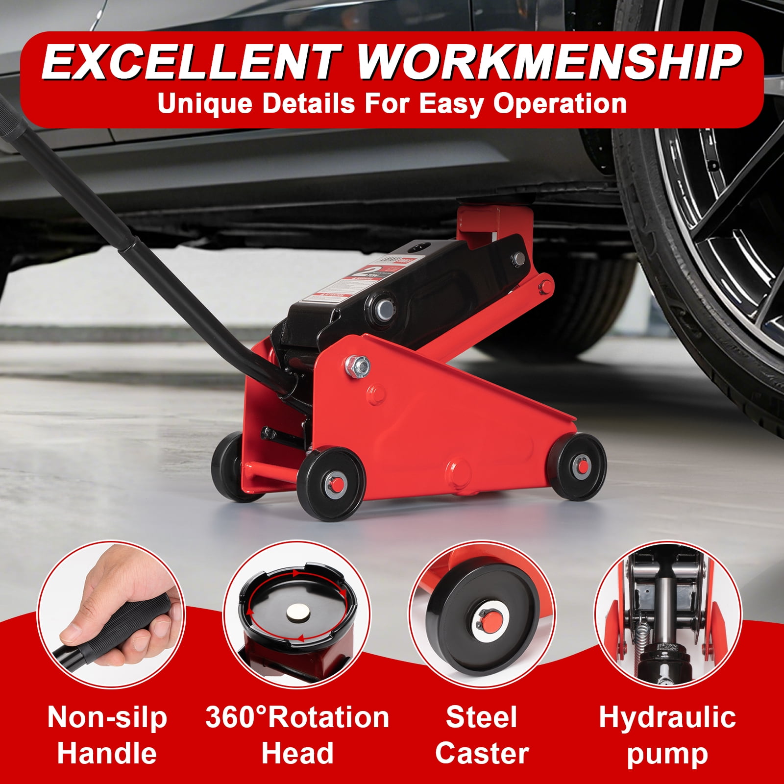 2 Ton Car Jack Lift, Heavy Duty Hydraulic Jack for SUV & Mini RV, Low Profile Design, All Steel Construction, Lifting Range 5.7"~15.7"
