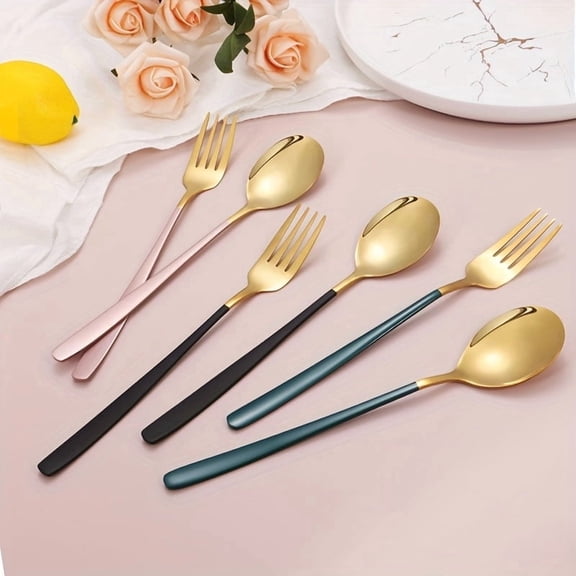 4-Piece Travel Utensils Set with Case, Rose Gold Reusable Utensil Set with Travel Case, Portable Metal Cutlery Set for Work, Lunch & Camping