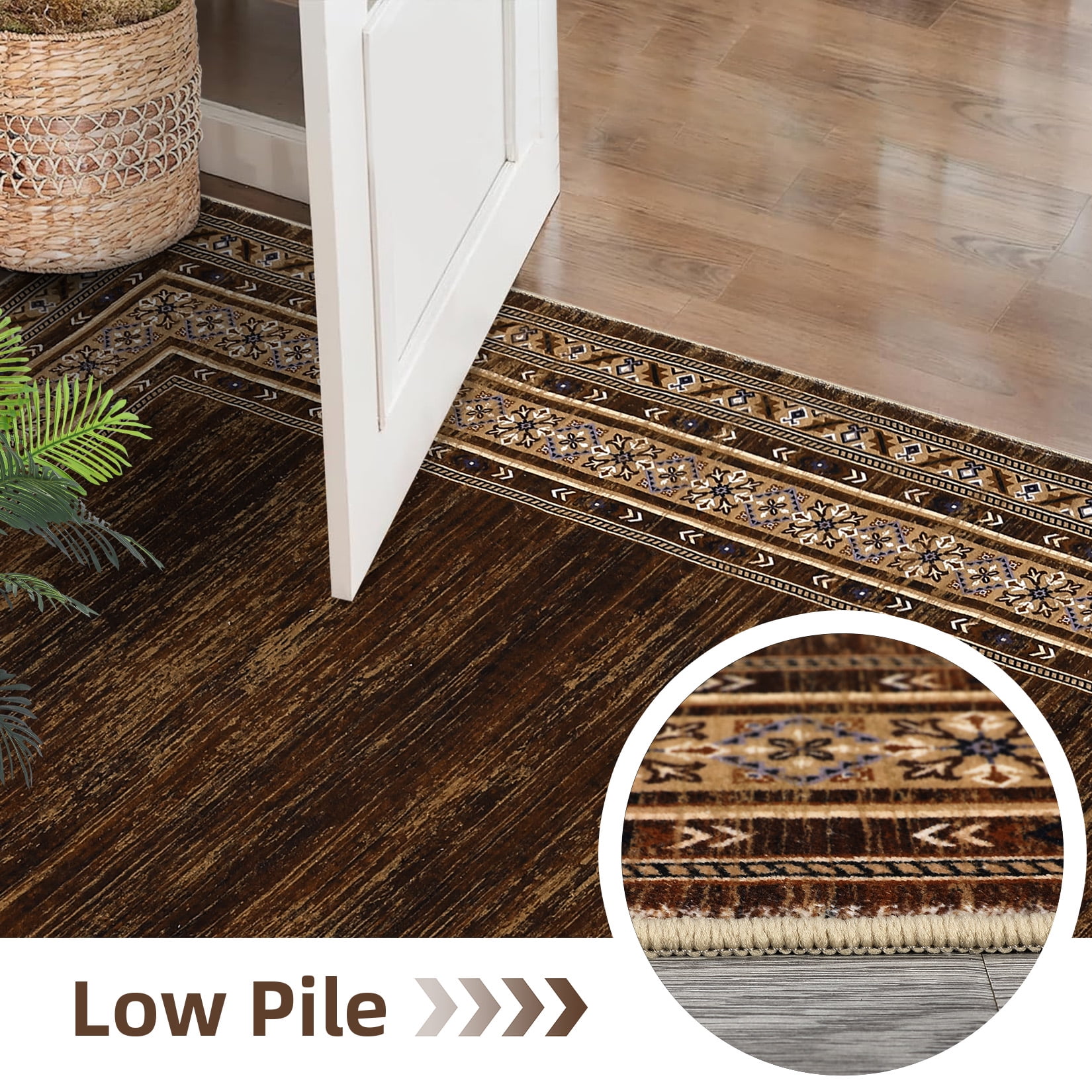 Garvee 10'x13' Area Rug Modern Bordered Rug Floral Rug Washable Rugs Low Pile Non-Slip Rugs for Living Room Bedroom, Red Brown