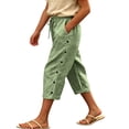 thumbnail image 2 of Twczz Girls Cotton Linen Capris with Pockets- Quick Dry Casual Elastic Waist Straight Leg Kids Beach Pants Green Size 11-12 Years, 2 of 7