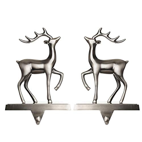 Klikel Christmas Reindeer Stocking Hanger for Mantle - Set of 2 - Silver  Metal Deer Stocking Holder with Hook - Walmart.com