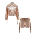 thumbnail image 3 of YiZYiF Girls Sequins Tassels Dance Outfits Metallic Zipper Jacket with Shorts Hip Hop Clothes Kids Brown 10, 3 of 5