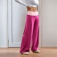thumbnail image 4 of Fold Over Yoga Pants for Women Contrast Color Low Rise Wide Leg Sweatpants Y2k Foldover Lounge Bell Bottoms 2026 Hot Pink XL, 4 of 7