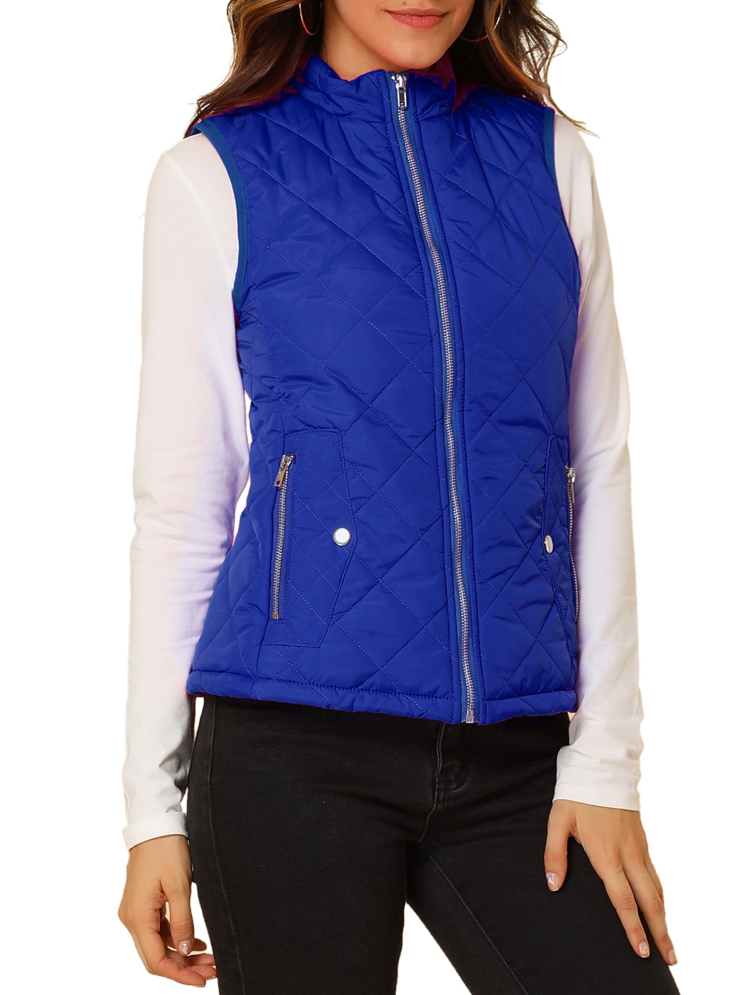 DARING DIVA Women's Zip Stand Collar Quilted Padded Vest S Bright Blue
