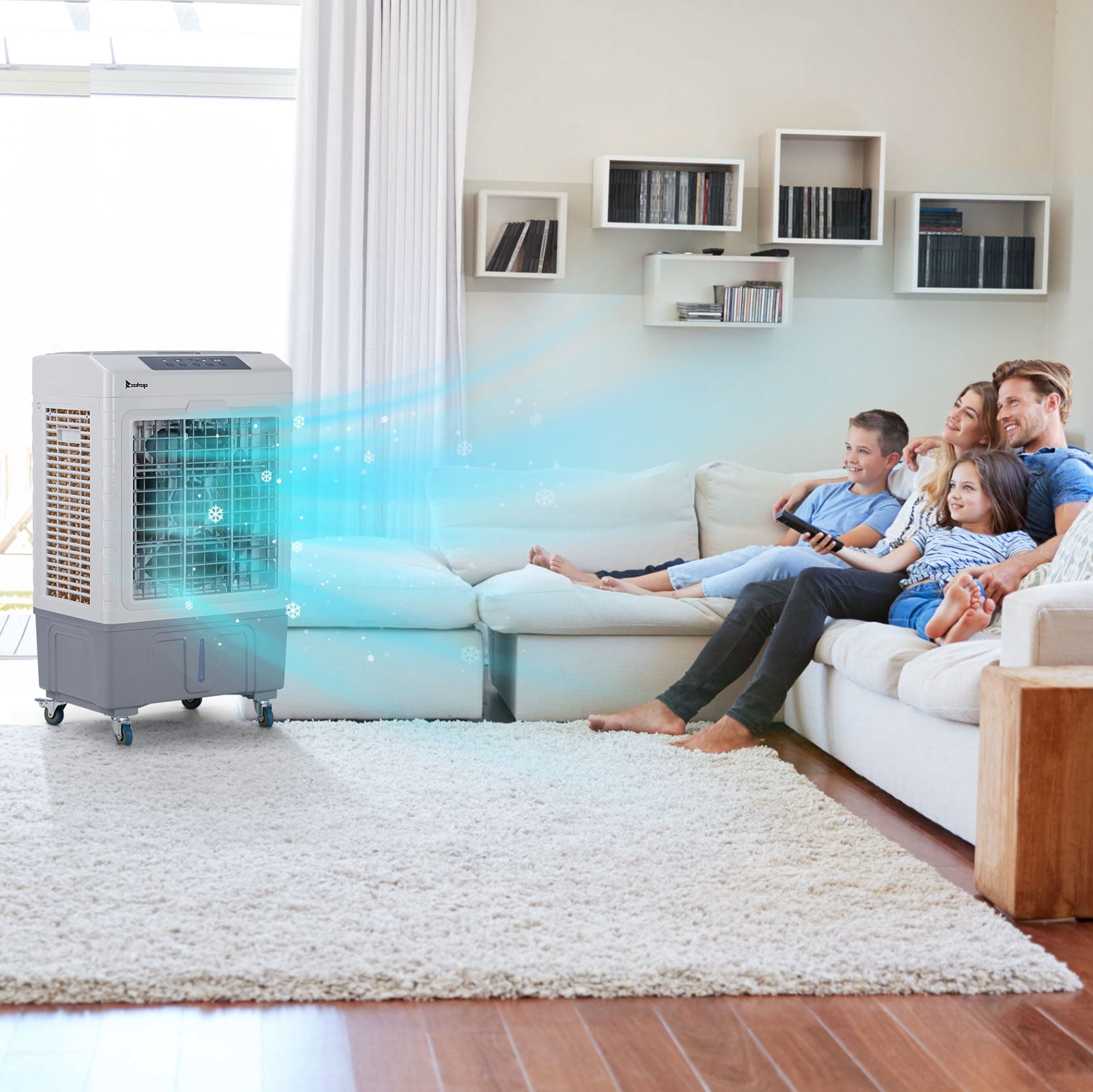 3 in 1 Portable Evaporative Cooler, Indoor Outdoor 2647CFM Personal Air Cooler with Remote Control, 10.57 Gal Large Water Tank & Scroll Casters, 4 Ice Packs