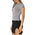 thumbnail image 2 of Gupgi T-Shirts de Base à Manches Courtes pour Bébé pour Femmes, Col Ras du Cou, Coupe Ajustée, Crop Top, Couleur Unie, T-Shirts Moulants, 2 of 6