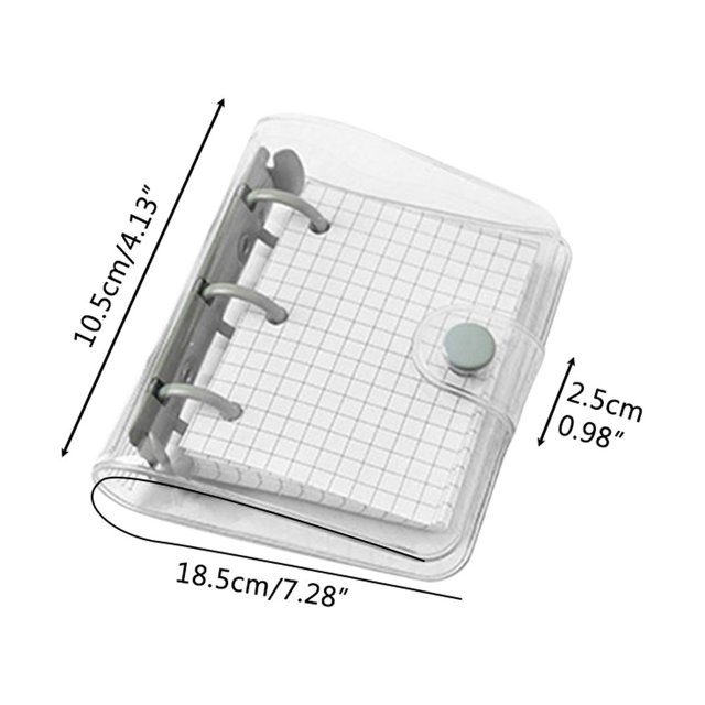 Mini Transparent 3 Ring Binder Covers with Grid Inner Page and Binder Pockets Mini Loose Leaf Notebook Binder Clear PVC Binder Cover with Snap Button