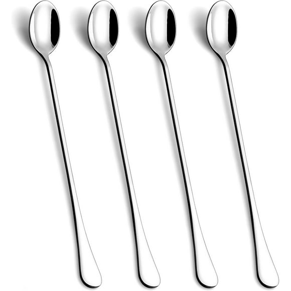 Less Than 5 Tableware Long Handle Spoon Coffee Stirrers Premium Stainless Ice Spoon Stirring Spoons Tea Spoons Set of 4 (Silver)