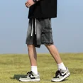 thumbnail image 5 of Pantalones cortos de mezclilla para hombre, Vaqueros cortos de cintura elástica fina, holgados, rectos hasta la rodilla, alta calidad, ropa de marca, 5 of 5