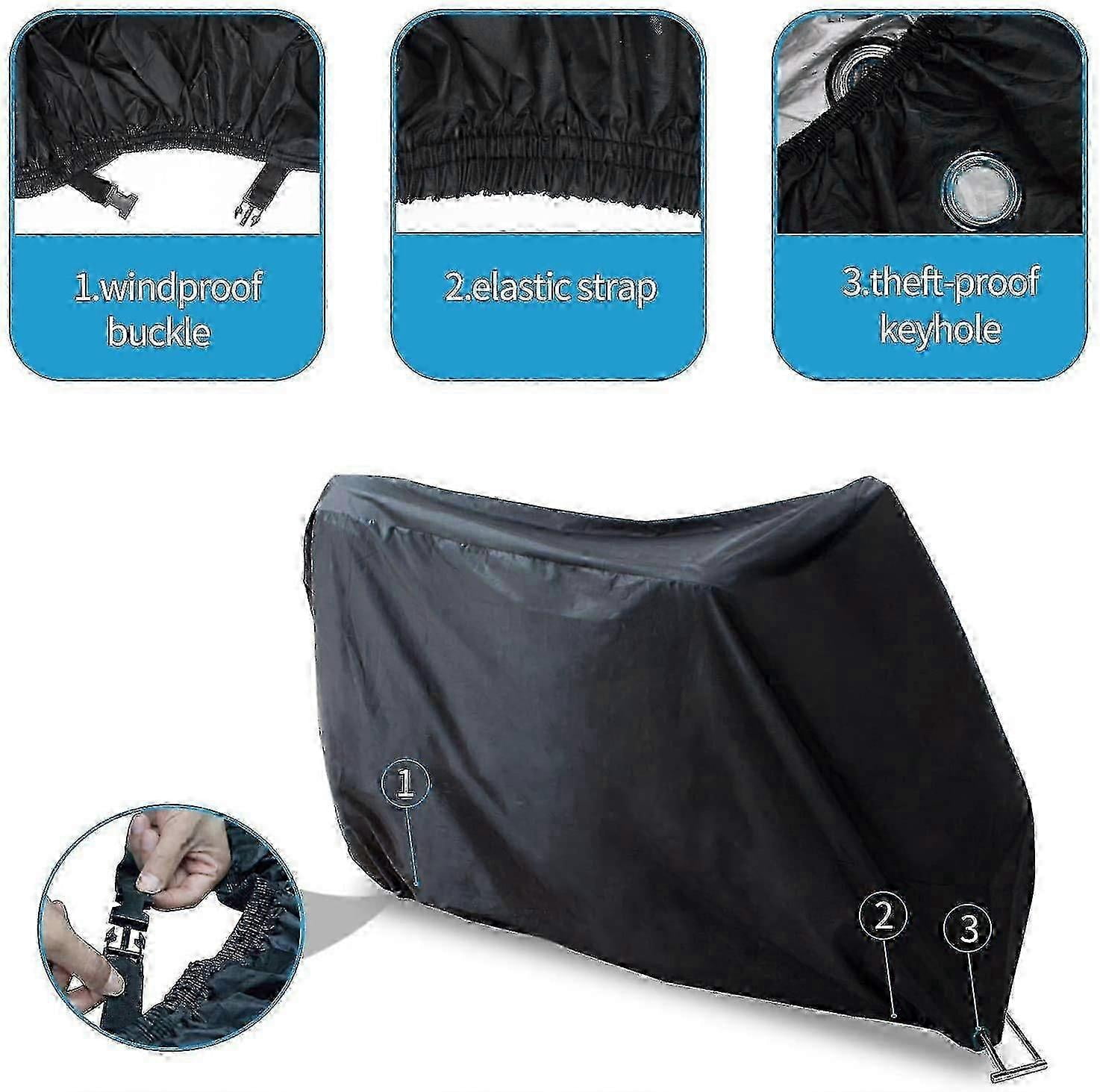 Motorcycle Cover, Winterproof Waterproof Motorcycle Tarpaulin Outdoor 190t Oxford Fabric With Lockin