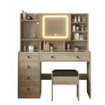 thumbnail image 2 of Ktaxon Large 47.2" Makeup Vanity with 3 Color Lights, Dressing Table with USB Charging Station, Gray, 2 of 12