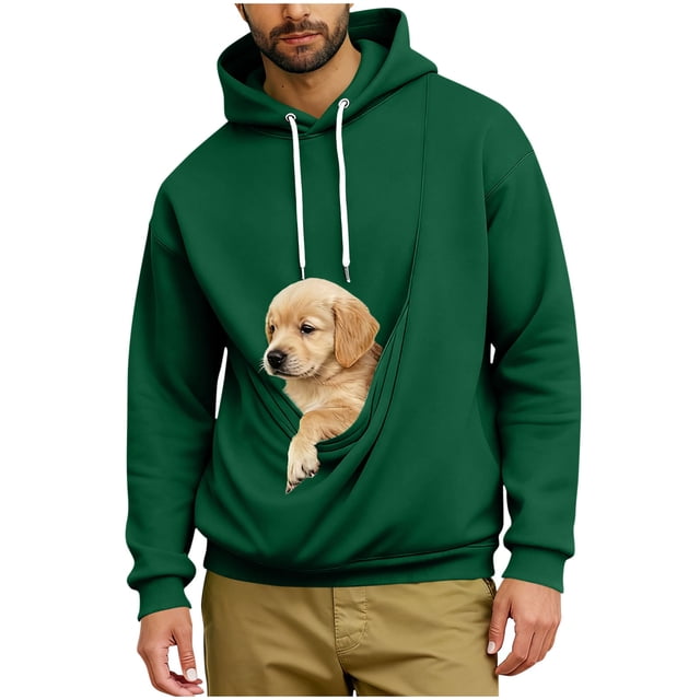 Ceisia Pet Carrier Hoodie Long-Sleeve for Men with Cotton Fabric Solid Color Drawstring Dogs Cats Pockets Green XXXXL Gift
