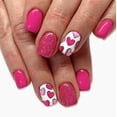 thumbnail image 2 of pengxiang Clearance Nails Kit Acrylic Set,Short Glossy Square NailsValentine's Day Fuchsia Heart Glitter Wearable Art24 Pieces, 2 of 7