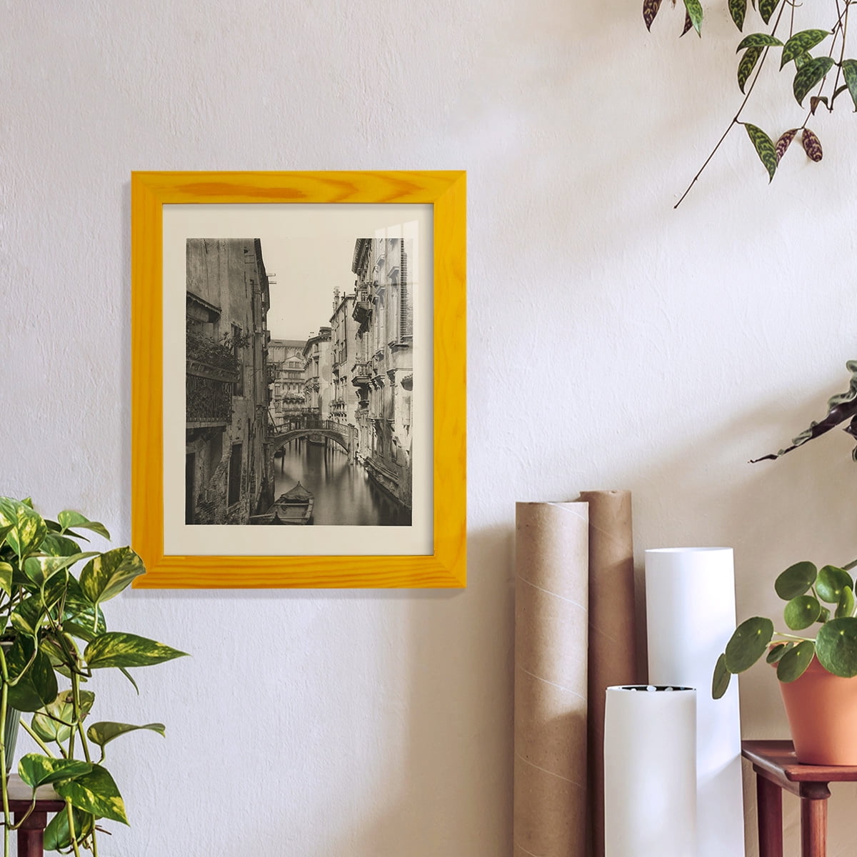 Vintage Views of Venice IV - Framed Print w/glass - Sunflower Yellow