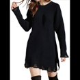 thumbnail image 3 of Vestido Tipo Suéter de Punto con Cuello Redondo de Color Liso para Mujer, Minivestido Retro. Negro M, 3 of 10