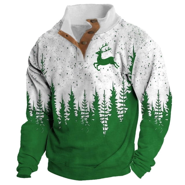 Sudadera sin capucha para hombre, moda, bolsillos, manga larga, estampado navideño, sudadera con capucha, blusa de poliéster para hombre.